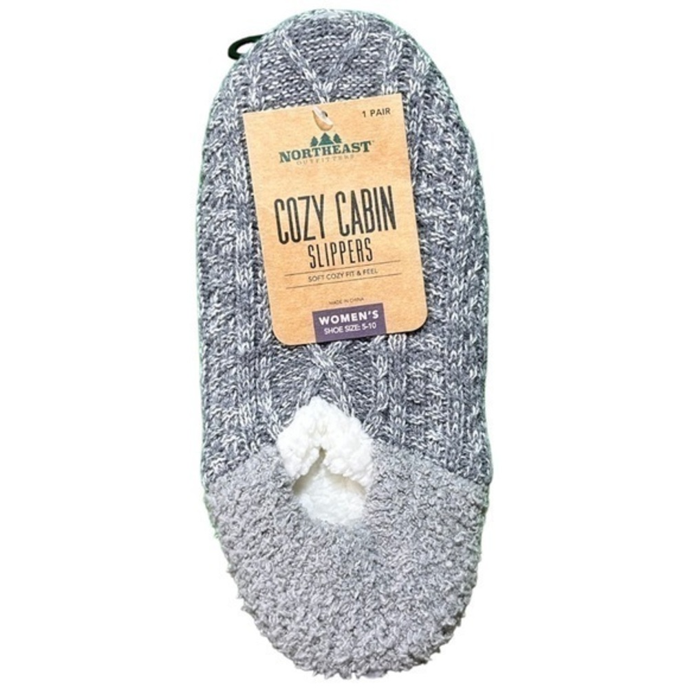 NWT Northeast Outfitters Women's Diamond Cable Slipper Socks Grey Size MD (5-10)